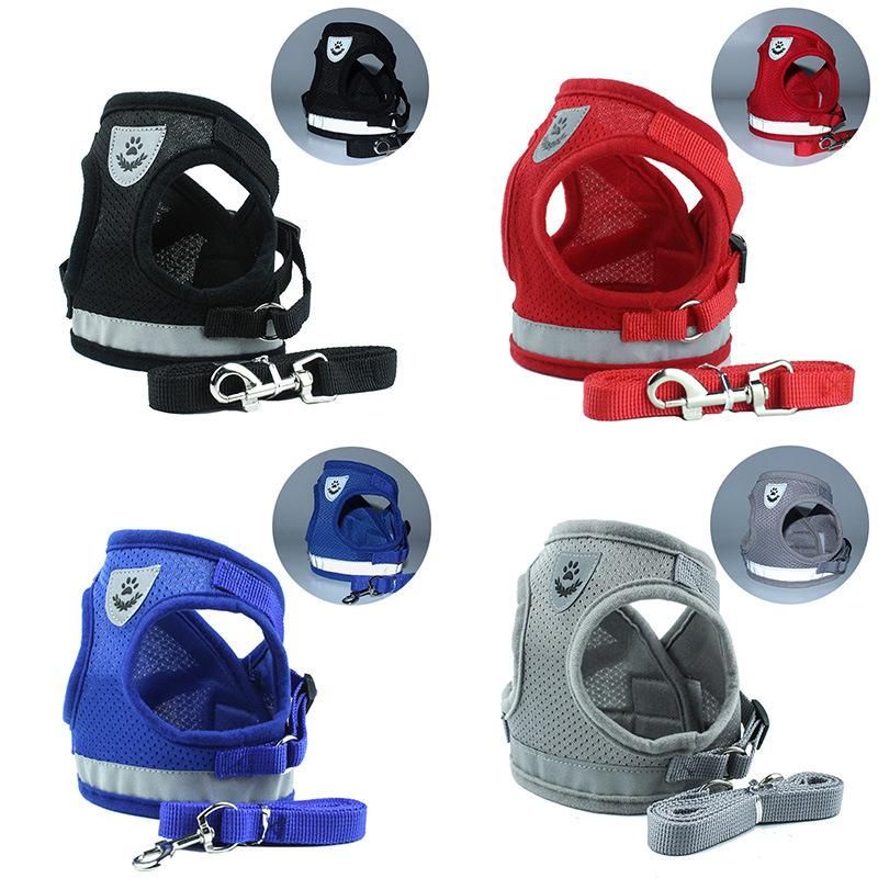 Nylon Mesh Puppy Pet Cat Harness & Leash Set Reflective Pet Dog Vest Harness