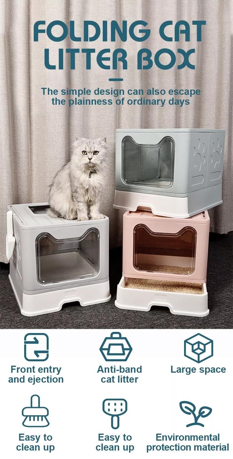 Foldable Cat Litter Box Portable Toilet with Lid Top Entry Type Anti-Splashing Closed Cat Litter Box
