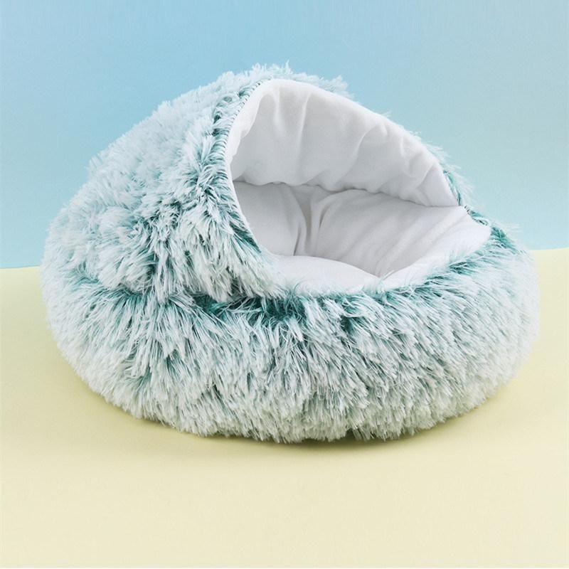 Cat Bed Round Long Plush Cat House Cave Pet Cushion