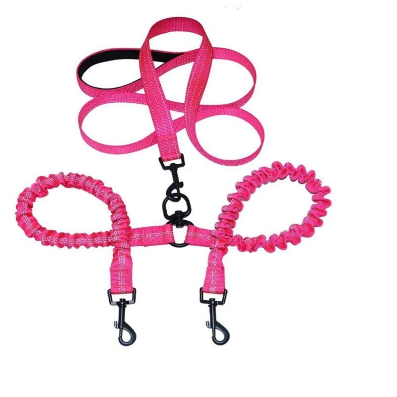 Strong and Durable Nylon Double Dog Leash with Night Reflective Strap for 2 Dogs
