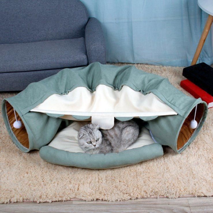 Multifunction Cat Tunnel Toy Foldable Playing Cat Tunnel with Sleeping Bed