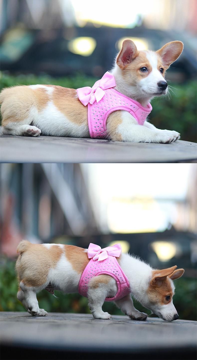 High Quality Luxury Soft Comfortable Diamond Pink Velvet Dog Harness for Small Dog