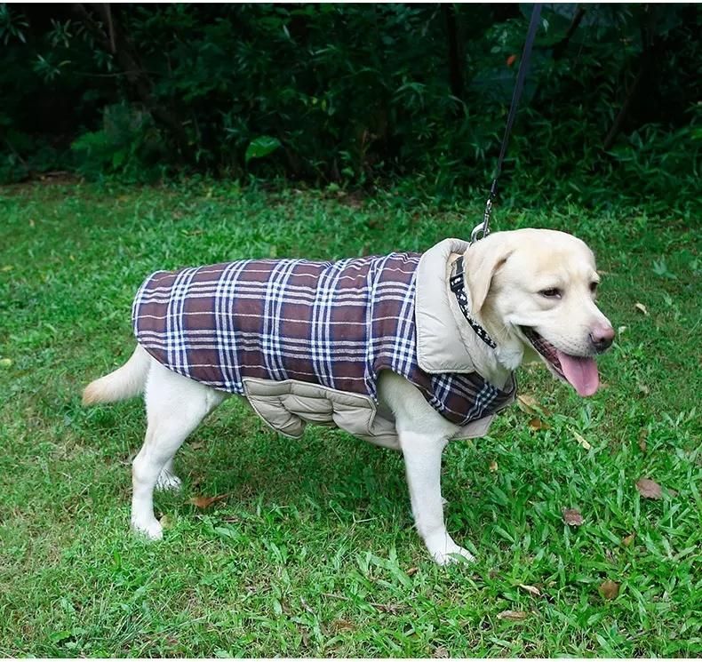 Dog Cold Weather Clothes British Style Plaid Dog Coat Warm Cotton Lined Vest Windproof Outdoor Apparel