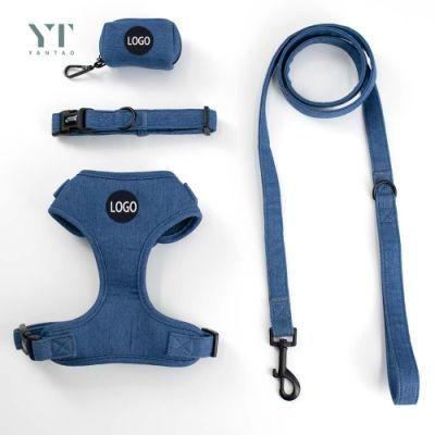 Sublimation Blank Pet Dog Denim Harness Set Custom Pet Dog Collar and Leashes Harness Accesorios Perros