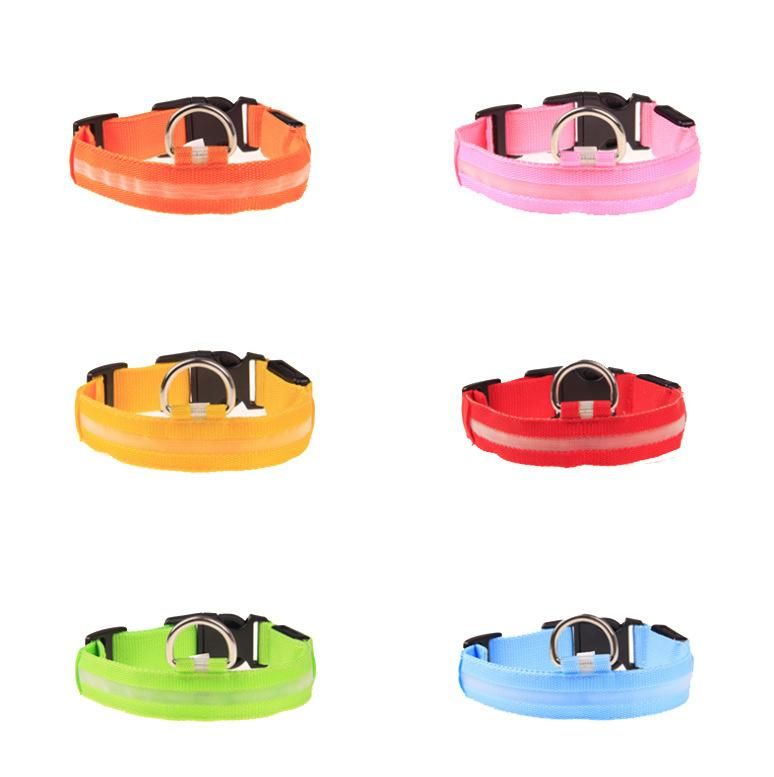 Adjustable Polyester Pet Dog Cat Puppy Safe Luminous Flashing Necklace Supplies LED Lights Dog Pets Collars