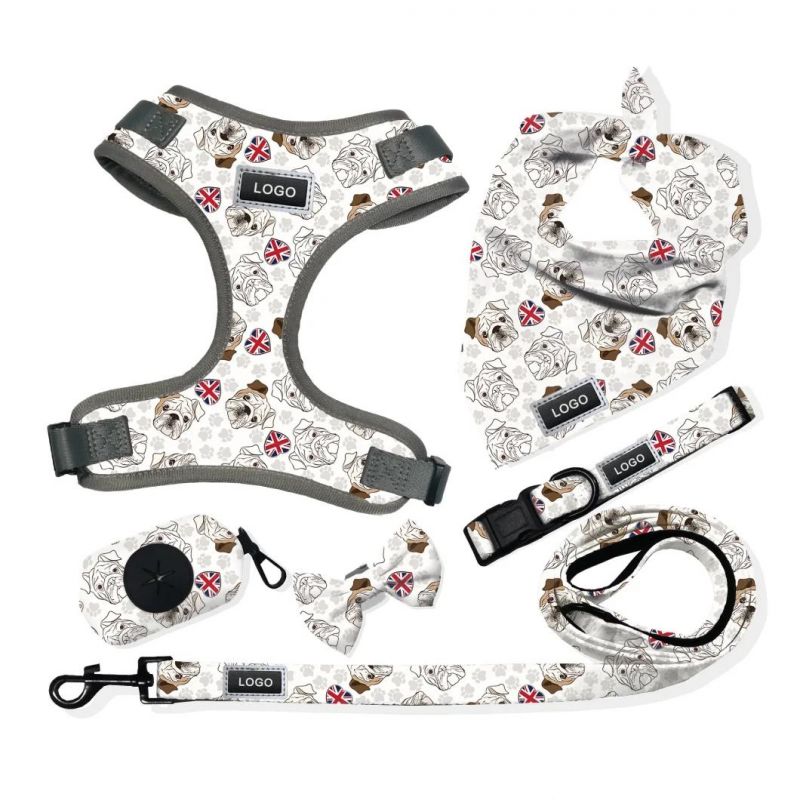 Custom Dog Harness Set Collar Adjustable Padded Sublimation Luxury Dog Chest Harness Pet Accessories for Dogs