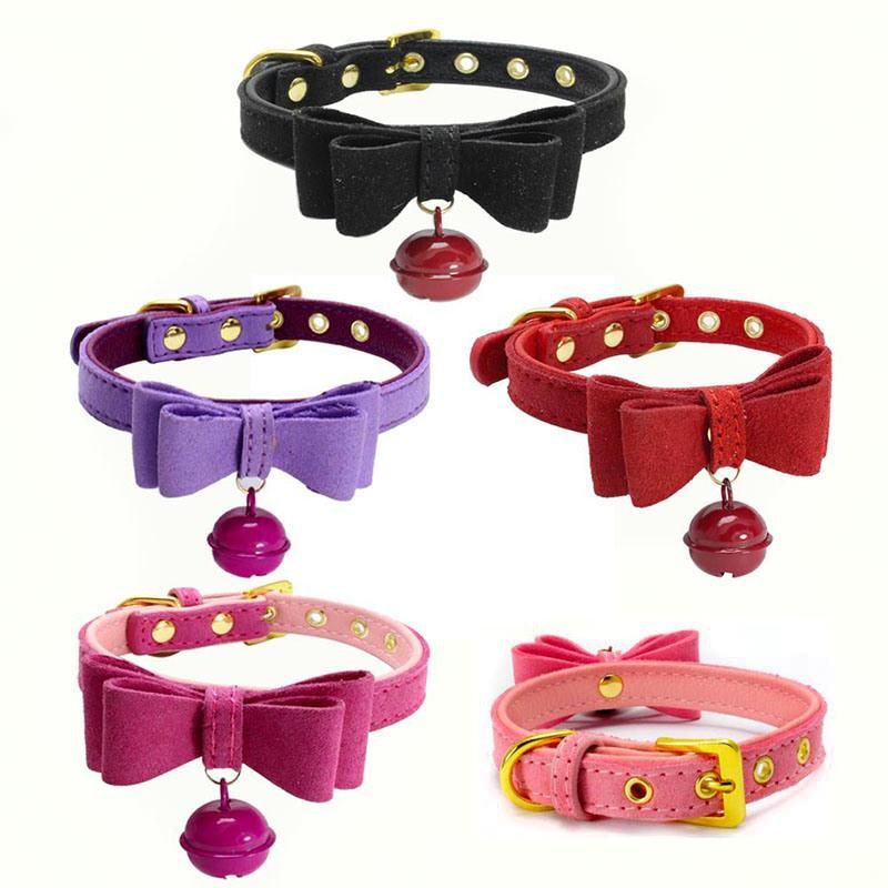 Bow Cat Collar Velvet Leather Pet Collar