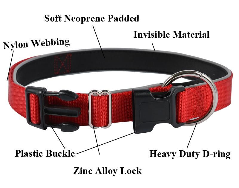 Personalized Custom Logo Neoprene Pet Dog Collar Reflective, Nylon Reflective Pet Collars for Dog, Adjustable Dog Collar Nylon