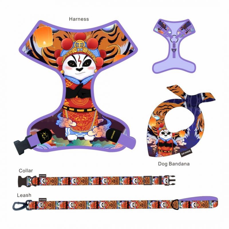 OEM/ODM Personalized Pet Accessories Print Reflective Reversible Quick Release Padded Polyester Pattern Dog Harness Set