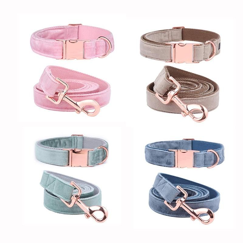 Classic Handmade Hemp Custom Logo Cotton Velvet Dog Collar with Matching Leash
