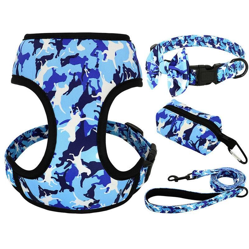 Custom Design Dog Harness with Matching Collar Leash Neoprene Reversible Dog Leash and Harness