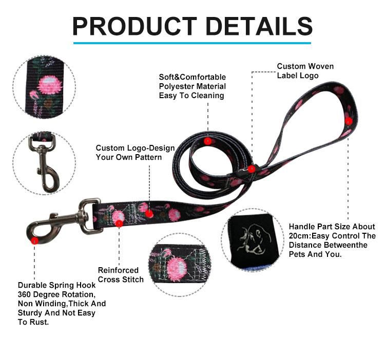 Charm Design High Quality Solid Dog Collar Leash Manufacturer Pet Supplies Dog Collar Laser Brand Leash Set