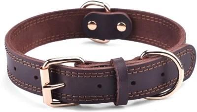 Leather Dog Collar Genuine Leather with Alloy Hardware