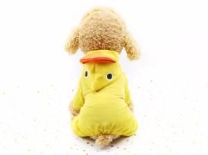 Lovely Four Legs Yellow Duck Raincoat Button Puppy Dog Cat Pet Clothes Products