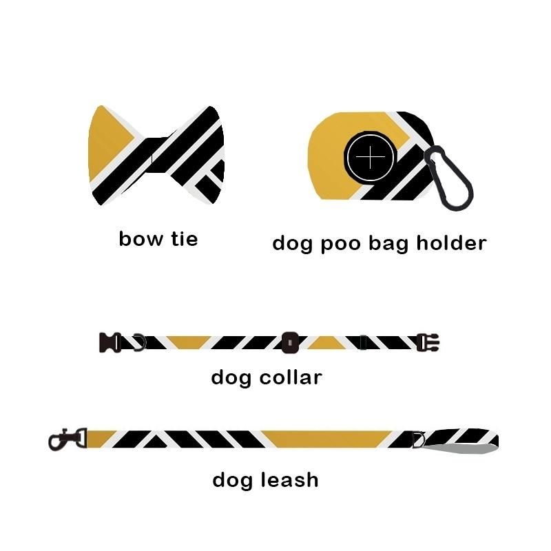 OEM Custom Design 2 in 1 Reversible Dog Neoprene Adjustable Collar Bowknot Leash Harness and Bandana Sets