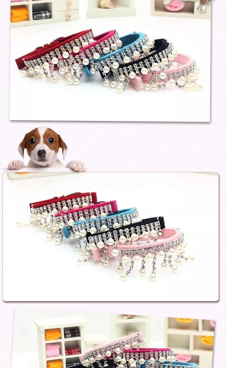 Fashion Velvet Luxury Jewel Diamante Dog Collar Pet Cat Collar Necklace Accessories Wholesale