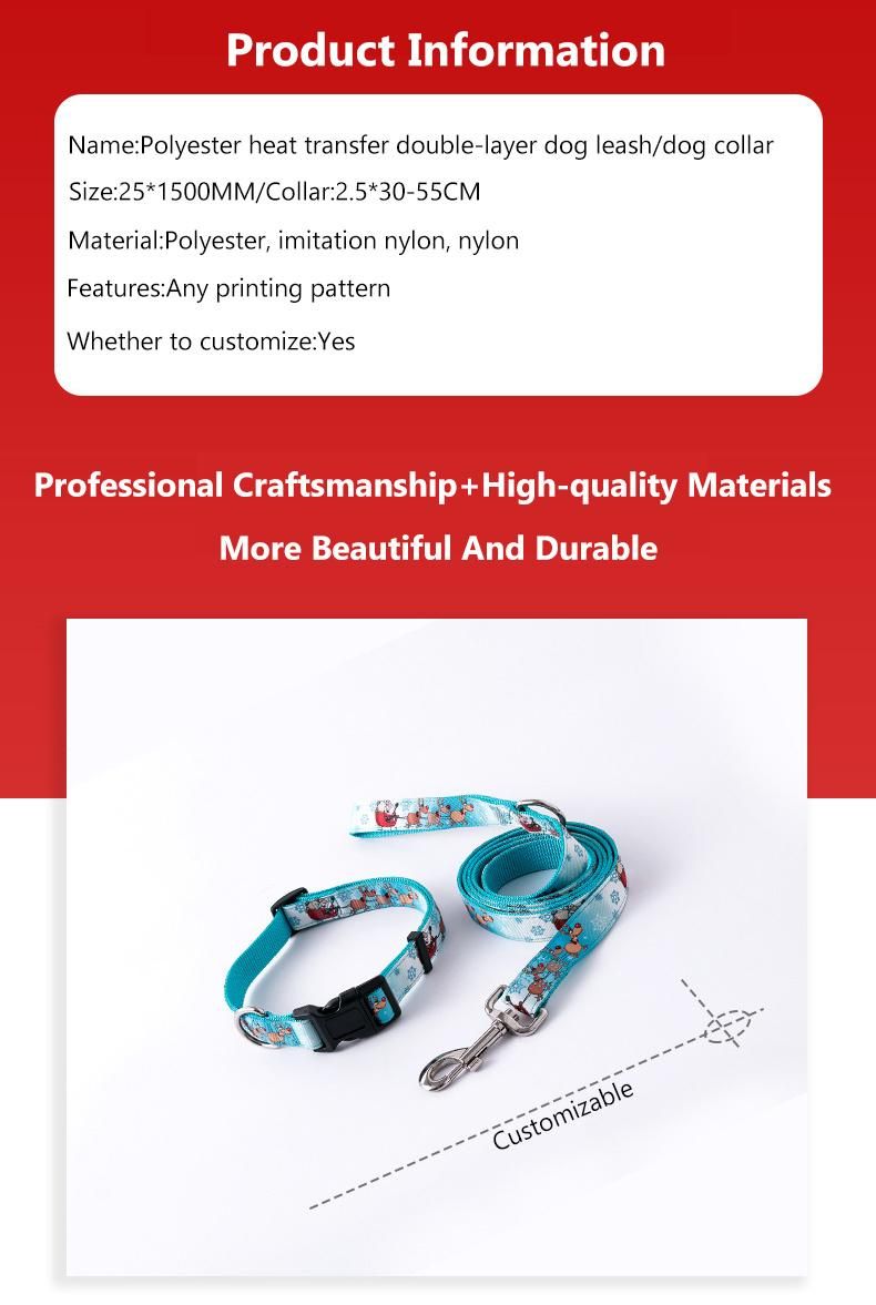Personalized Customized Pattern Polyester, Heat Transfer Printing Double Deck Dog Collar Set//