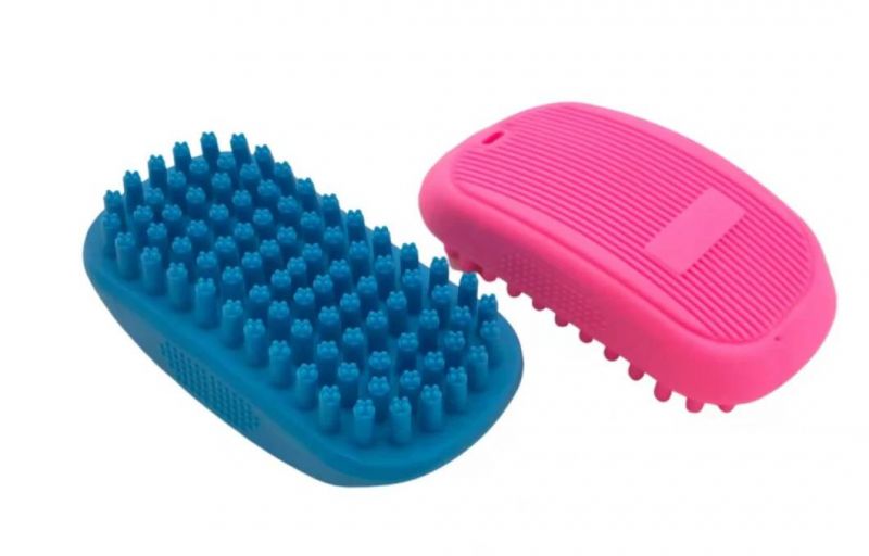 Hot Saling Small Animal Products Soft Rubber Pet Grooming&Cleaning Tools Bath Massage Brush Pink