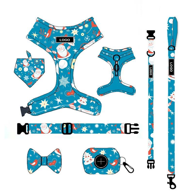 Dog Harness Collar Lead Leash and Poop Bag with Custom Logo Design, Pet Products Combo Set