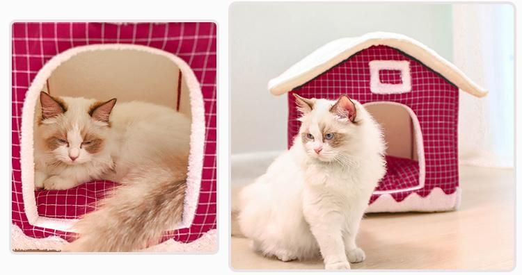 Christmas Winter Warm Indoor Soft Kennel Pet Large Dog House Doggy Beds with Mat Red Soft Dog House