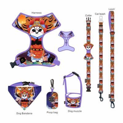 OEM/ODM Personalized Pet Accessories Print Reflective Reversible Quick Release Padded Polyester Pattern Dog Harness Set