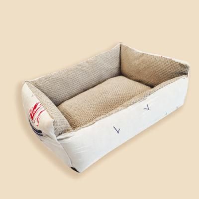 Wholesale Simple Print Flax Square Pet Bed