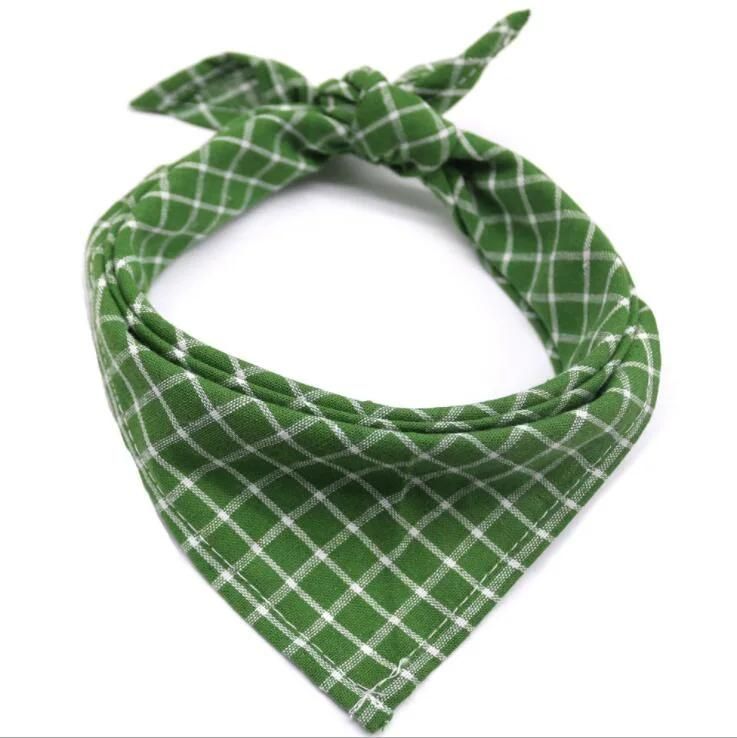 Square Plaid Printing Dog Bib Double Reversible Kerchief Scarf Adjustable Accessories