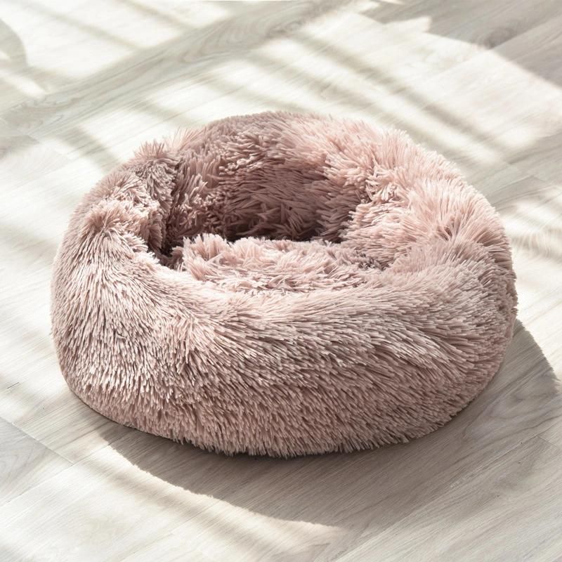 Round Pet Bed House Soft Long Plush for Dog Products Cushion Cat Bed House Animals Sofa