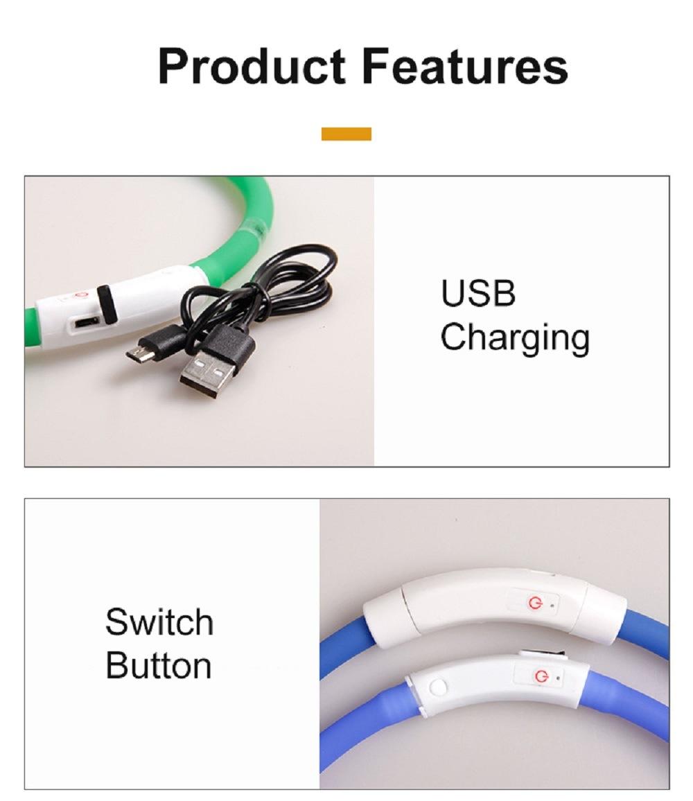 USB Rechargeable LED Dog Collar Glowing Pet Safety Collar