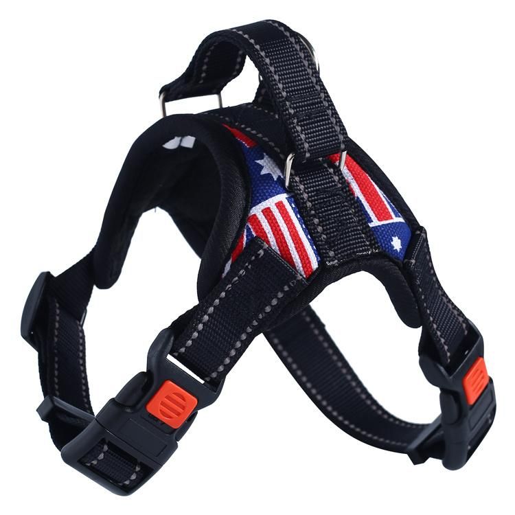 Hot Sale Custom Pattern Dog Harness Oxford Fabric Heavy Duty Bulldog Pet Training Harness Soft Nylon
