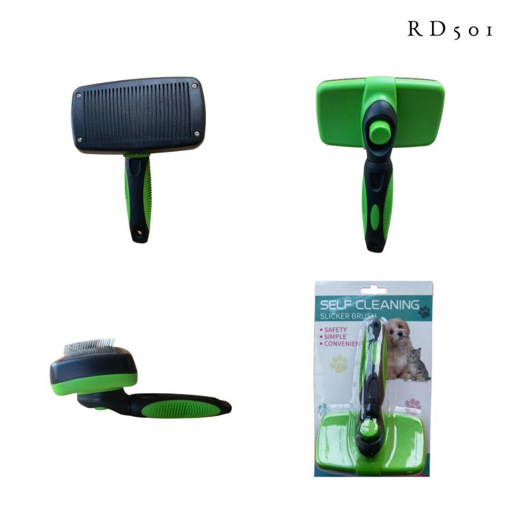 High Reputation Pet Groomer Grooming Hair Removal Self Cleaning Hair Pet Brush Green