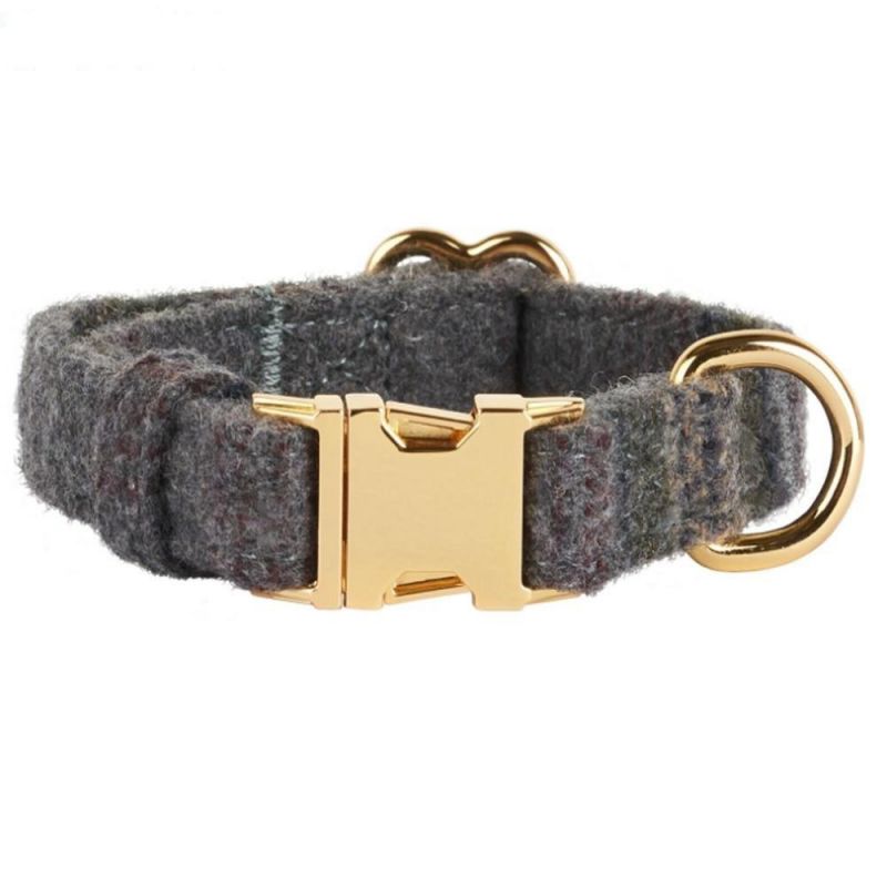 Grey Soft Tweed Dog Collar with Rose Gold Buckle for Dogs