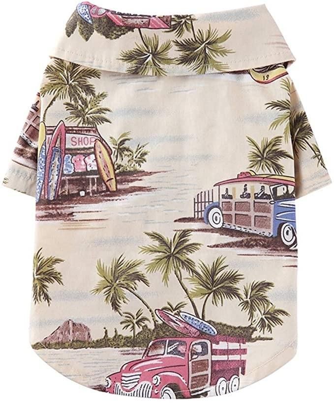 Beach Coconut Tree Print Dog Shirt Summer Camp Shirt Clothes for Dogs