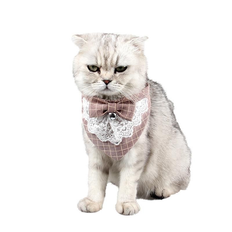 Sweet Plain Pattern Lace Bow Knot Pet Bibs Triangle Shape Cat Tie Collars