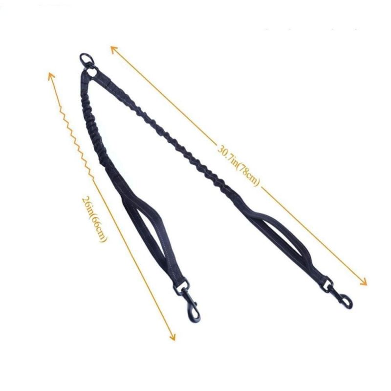 Hot Sale Night Reflective Bungee Dog Leash for Two Pet Dogs Walking
