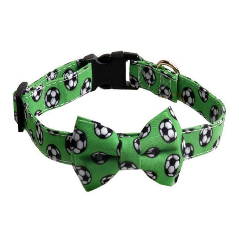 Yellow Rugby Pattern Dog Collar with Bow Cat Collar