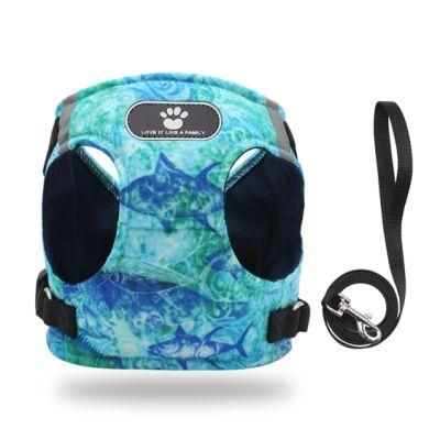 Beautiful Ocean Reduce Pressure Pet Harness with Leash for Dog Cat