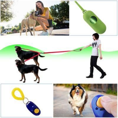 Red Color Double Dog Walking &amp; Training Leash with Comfortable Shock Absorbing Reflective Bungee Two Dogs Waste Bag Dispenser Dog Train