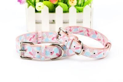 Leather Print Pattern Dog Collar Leash Set