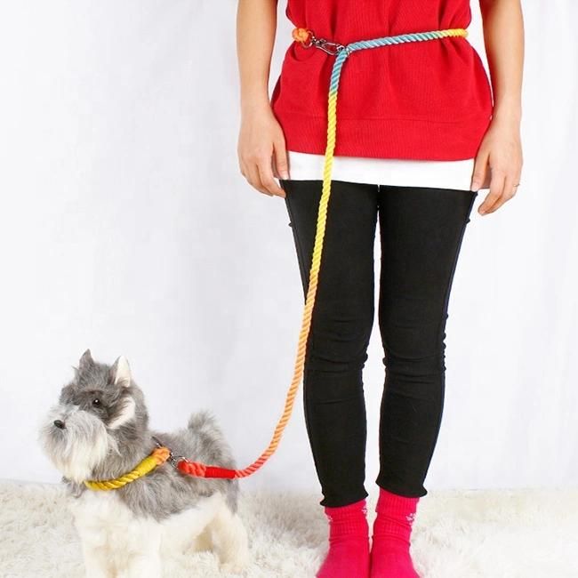 Multi Function Dog Training Collar Leash Set Handmade Rope Braided Over Shoulder Waist Hands Free Cotton Dog Leash 2 Dogs