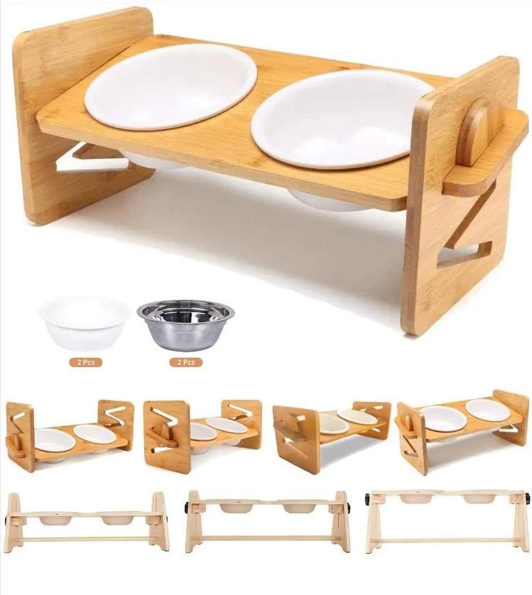 Wooden Pet Feeder for Pet Cats and Dogs Food Container Wood Is Beautiful, Convenient, Sanitary and Removable