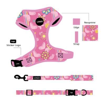 2021 Custom Design Luxury Dog Vest Pet Collar Nylon Traction and Bandana Set Neoprene Adjustable Dog Harness