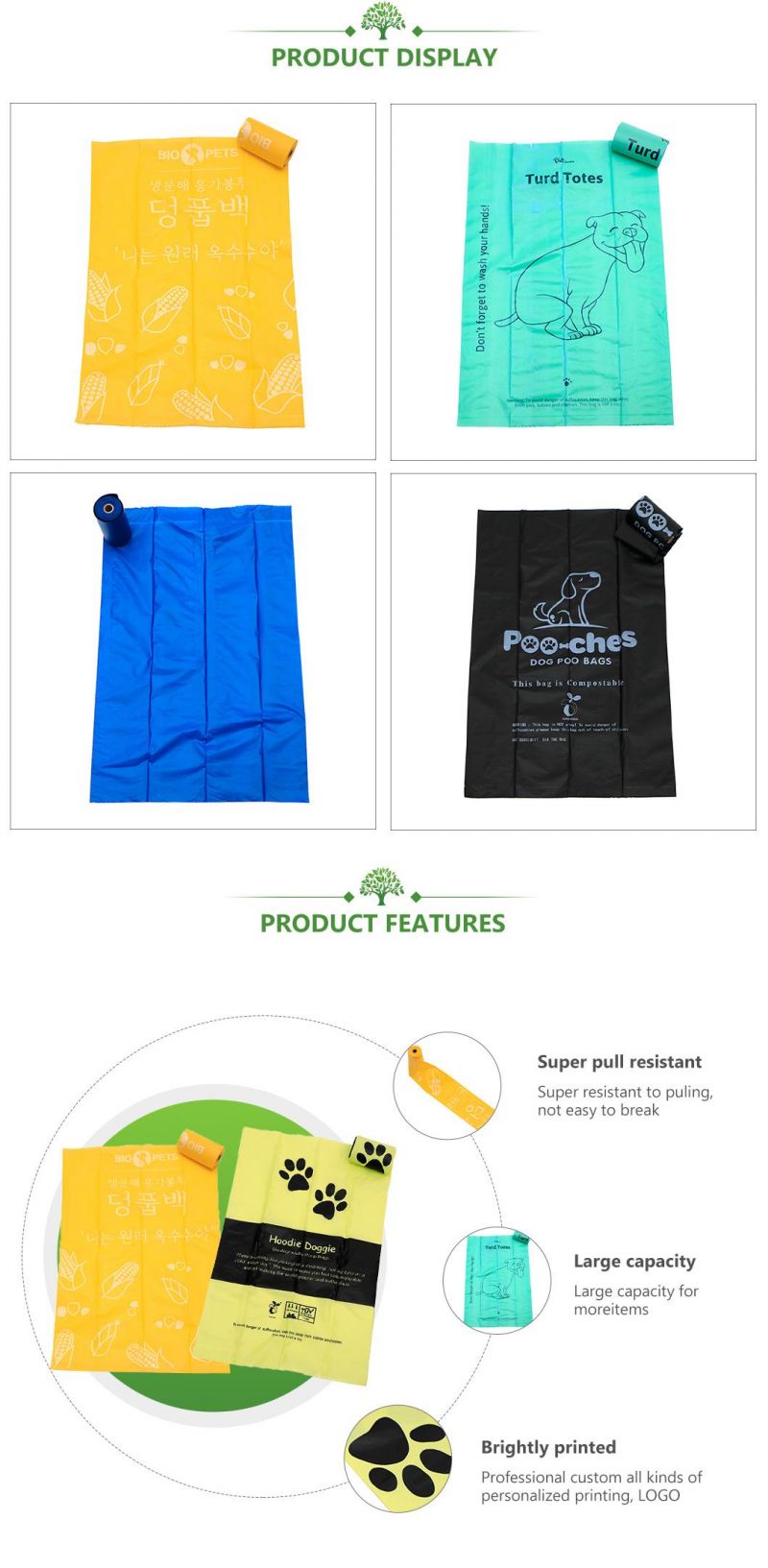 PLA+Pbat/Pbat+Corn Starch Made Biodegradable Bags Dog Pet Poop/on a Roller/T-Shirt/Hand/Shopping/Supermarket/Trash/Mailer/Food/Envelope Bags Factory with FDA