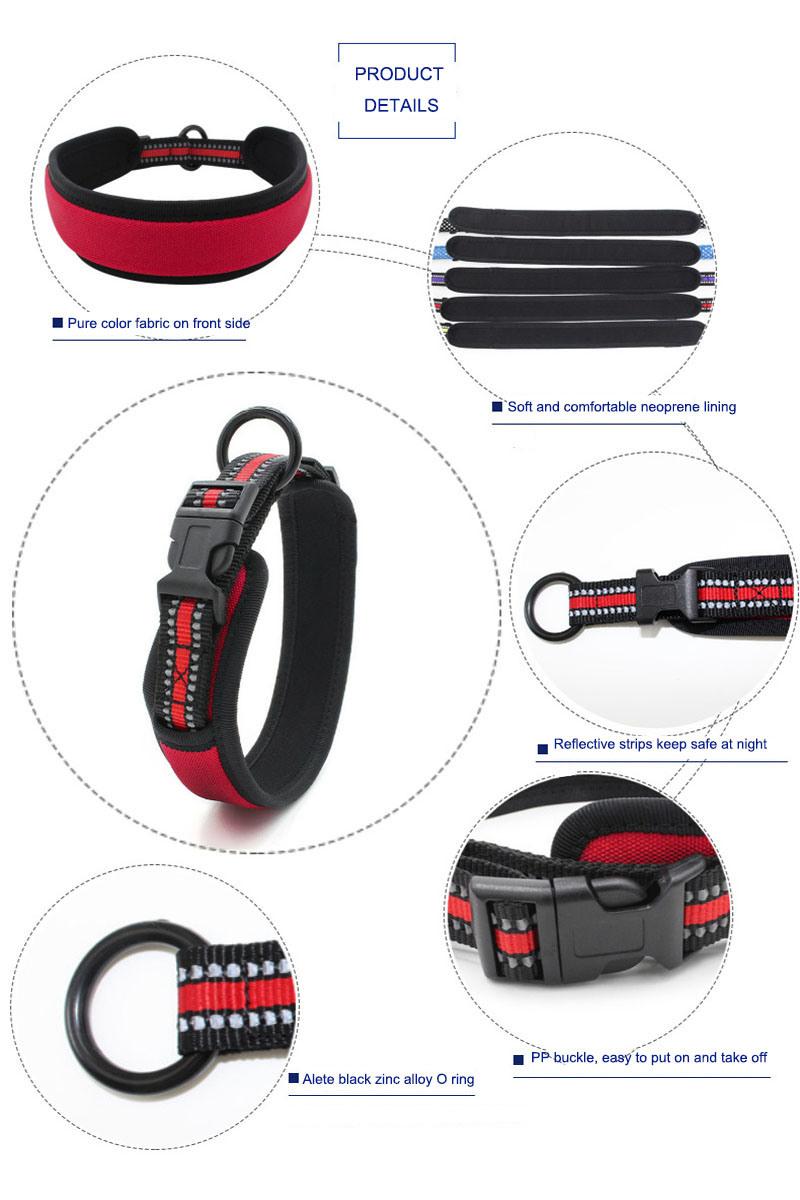 Large Dog Collar with Neoprene Lining and Reflective Stripes