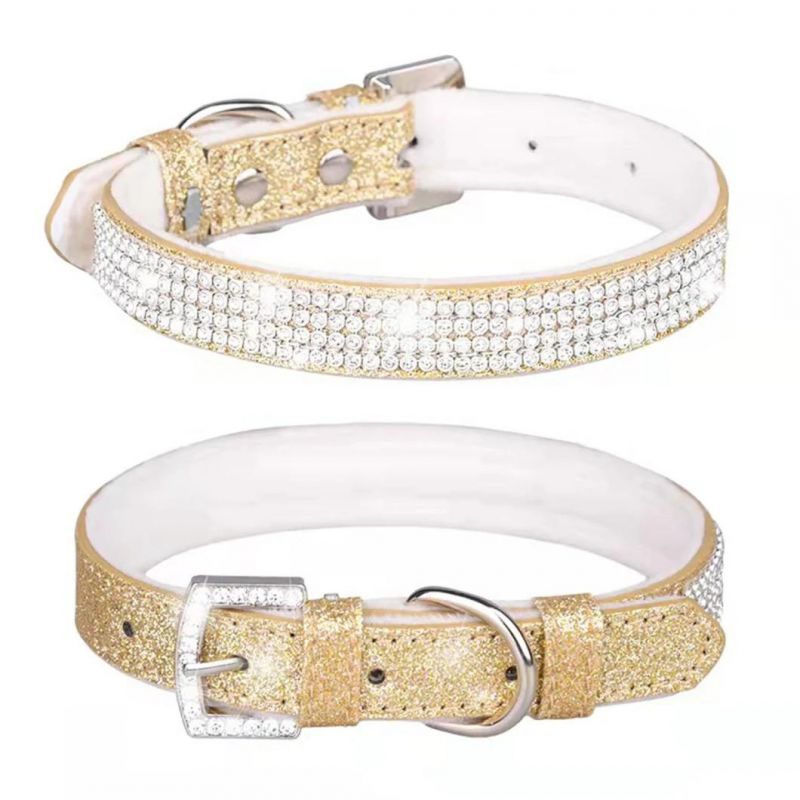 Beautiful Princess Pet Collar with Crytal and Soft Fleece Inside PU Dog Collar