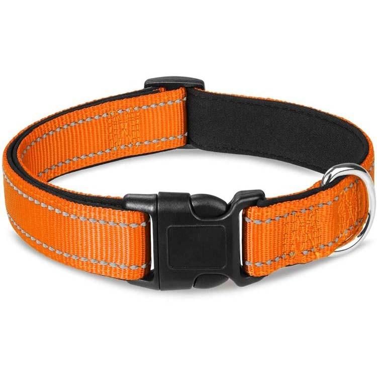 Classic Two Reflective Silk Nylon Dog Collar Soft Neoprene Padded Breathable Pet Dog Collar Adjustable