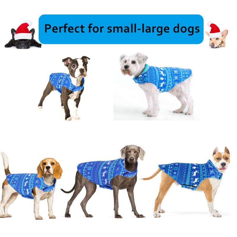 Reversible Classic Christmas Dog Warm Winter Jacket Polar Fleece Pet Dog Outwear Clothes Adjustable Freely Fleece Pet Dog Coat