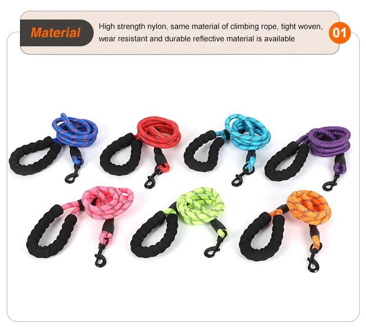5 FT Strong Dog Nylon Rope Leash with Comfortable Padded Handle Highly Reflective Threads Dog Leashes