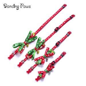 Wholesale Custom Luxury Pet Adjustable Cat Bow Tie Buckle Christmas Dog Collar with Bells