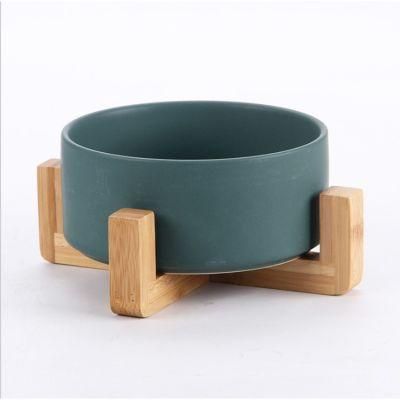 Ceramic Pet Cat Bowl, Wooden Shelf Cat Dog Food Bowl